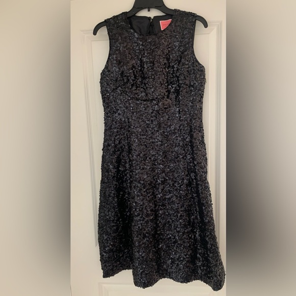 kate spade black sequin dress Kate Spade Dress Womens 2 Black Sequin Sleeves Fringe Swing Lined Back  Zipper